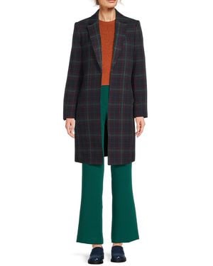 Tommy Hilfiger Plaid Longline Topper Coat - Blue