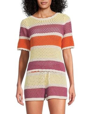 Vero Moda Striped Crochet Pullover Top - Red