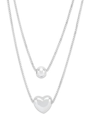 Saks Fifth Avenue Sterling Puff Heart & Bead Double-Layer Pendant Necklace - White
