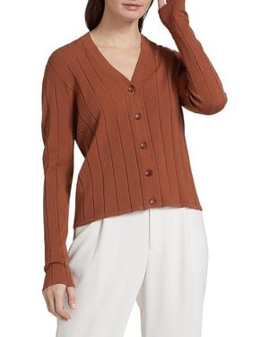 Saks Fifth Avenue Rib-Knit V-Neck Cardigan - Brown