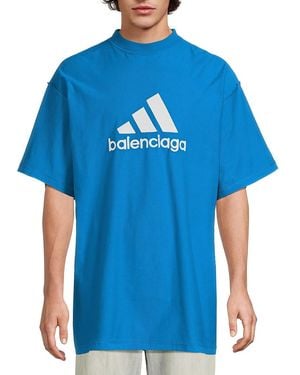 Balenciaga Logo Cotton T-Shirt - Blue