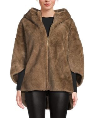 Belle Fare Reversible Faux Mink Hooded Cape - Brown