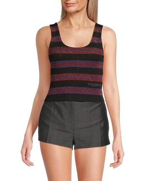 Valentino Logo Striped Metallic Tank - Black