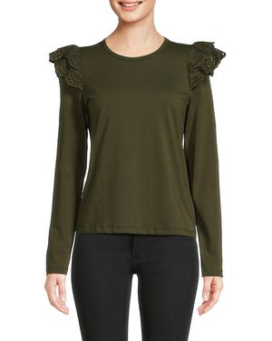 Joe's Jeans Eyelet Ruffle Sleeve Cotton Top - Green