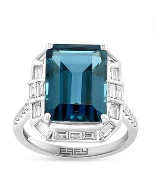 Effy 14k White Gold & 9.80 Tcw London Blue Topaz & 0.68 Tcw Diamond Ring