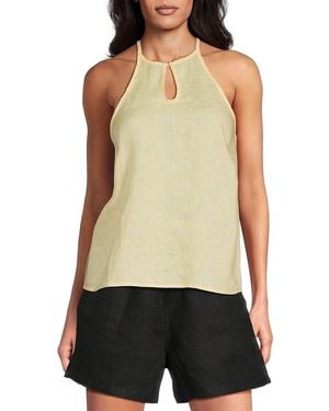 Saks Fifth Avenue Gingham 100% Linen Keyhole Top - Green