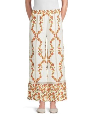 Saks Fifth Avenue Printed 100% Linen Relaxed-Fit Trousers - Metallic