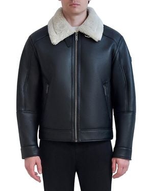 Karl Lagerfeld Faux Shearling-Trim Aviator Jacket - Blue