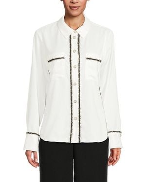 Ellen Tracy Tipped Long-Sleeve Shirt - White