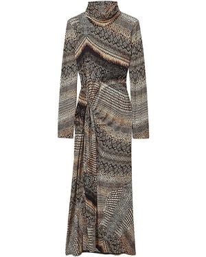 Reiss Naomi Snake Print Turtleneck Midi-Dress - Gray