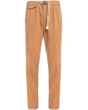White Sand Herringbone Pleated Slim-Fit Trousers - Multicolour