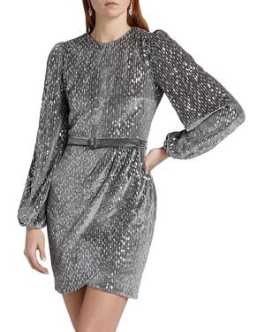 LDT Gianna Sequined Belted Dress - Gray