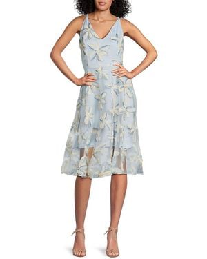 Sam Edelman 3D Daisy Embroidered V-Neck Midi Dress - Blue
