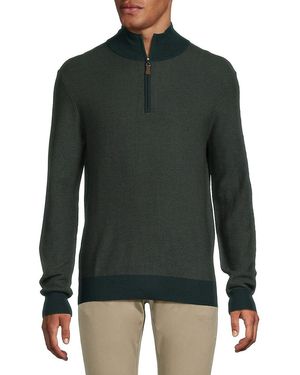 Bruno Magli Classic Fit Striped Merino Wool Quarter Zip Sweater - Green