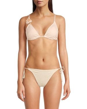 Red Carter Flower Appliqué Triangle Bikini Top - Multicolor