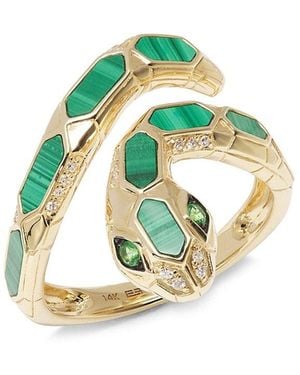 Effy 14K, Malachite, Tsavorite & 0.07 Tcw Diamond Ring - Multicolour