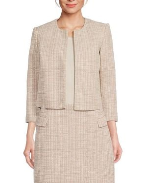 Calvin Klein Textured Cropped Open Front Jacket - Natural