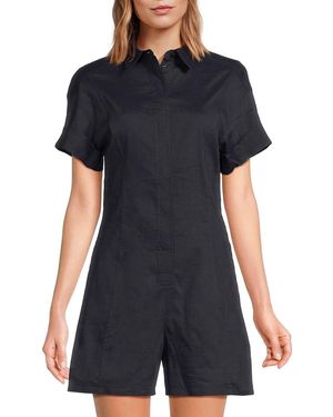Theory Short-Sleeve Linen Blend Romper - Black