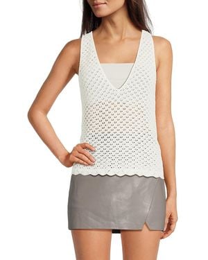 Alice + Olivia Annalise Pointelle Knit Tank - Gray