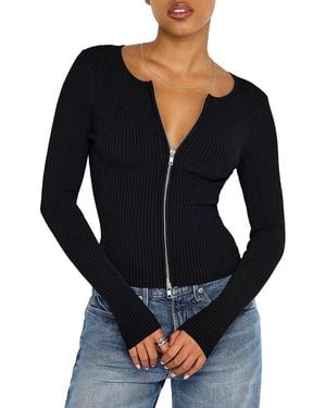 GOOD AMERICAN Virgo Rib-Knit Zip Sweater - Black
