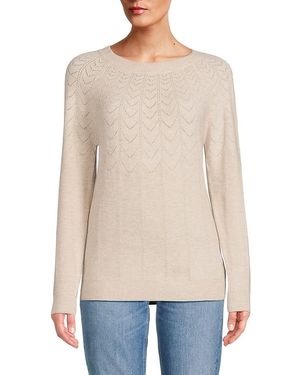 Joseph A Crewneck Pointelle Yoke Jumper - Natural