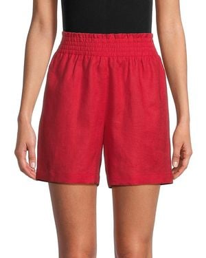 Saks Fifth Avenue Smocked Waist 100% Linen Shorts - Red