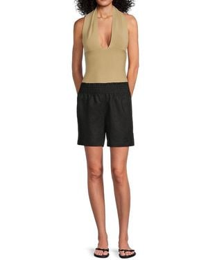 Saks Fifth Avenue Smocked Waist 100% Linen Shorts - Black