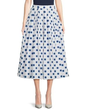 McQueen Pleated Cotton Midi-Skirt - Blue