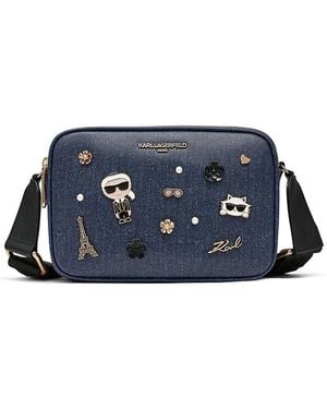 Karl Lagerfeld Maybelle Karl & Choupette Embellished Crossbody Bag - Blue