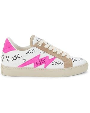 Zadig & Voltaire Logo Leather & Suede Trainers - Pink