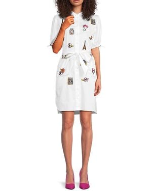 Karl Lagerfeld Embroidered Cotton-Spandex Shirtdress - White