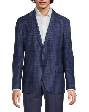 Lubiam Mini Check Virgin Wool Blend Modern-Fit Blazer - Blue