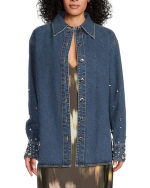 retroféte Diletta Embellished Oversized Denim Jacket - Blue