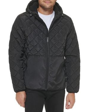 Kenneth Cole Faux Shearling Lined Hood Quilted Puffer Jacket - Black