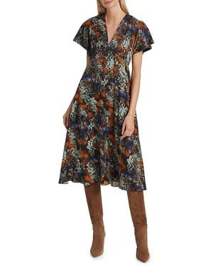 10 Crosby Derek Lam Cecile Flutter Sleeve Midi-Dress - Multicolour