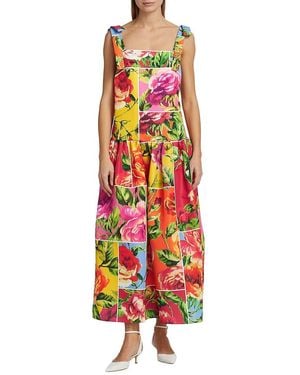 Carolina Herrera Windowed Floral Bow-Strap Cocktail Dress - White