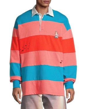 Members of The Rage Distressed Long-Sleeve Stripe Polo Shirt - Red