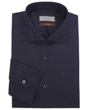 Canali Geometric Cotton Slim Fit Dress Shirt - Blue