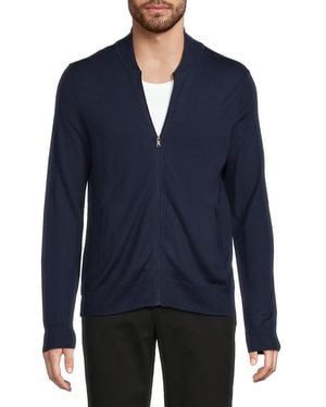 Saks Fifth Avenue Merino Wool-Blend Classic-Fit Bomber Jacket - Blue