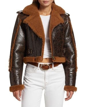 FRAME Leather Shearling Moto Jacket - Brown