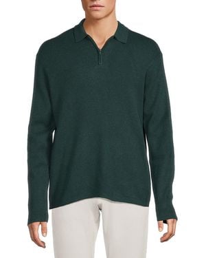 Kenneth Cole Ribbed Quarter Zip Up Polo - Green