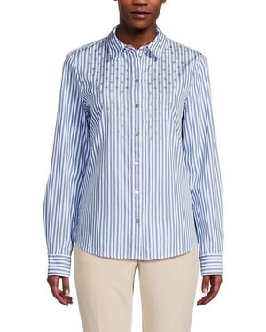 Tommy Hilfiger Embellished Striped Cotton Shirt - Blue