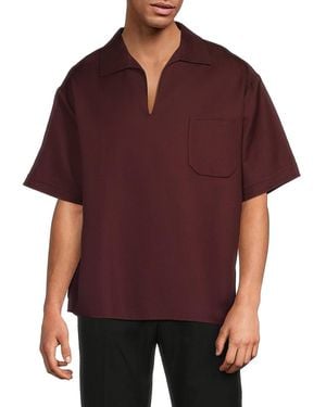 Valentino Open-Collar Cotton-Blend Short-Sleeve Polo Shirt - Purple