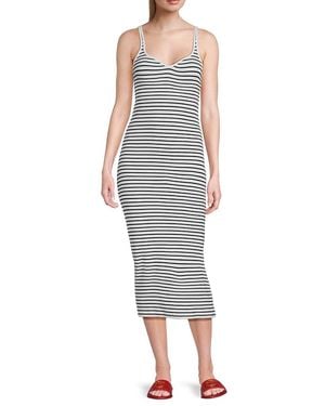 Noisy May Striped Cotton-Blend Midi-Dress - Grey