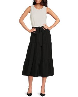 DKNY Colourblock Tiered Midi-dress - Black