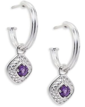 Judith Ripka Julian Rhodium Plated Silver & Removable Amethyst Charm Drop Earings - White