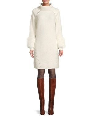 Saks Fifth Avenue Faux Fur-cuff Mini Jumper Dress - White