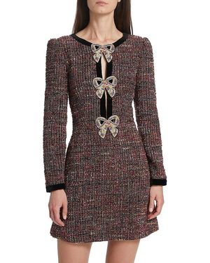Saloni Camille Bows Tweed Minidress - Brown