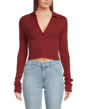 The Range Ribbed Crop Polo Top - Red