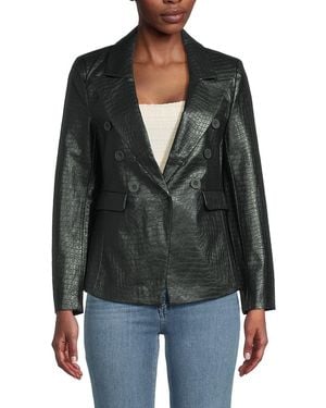 Central Park West Croc Embossed Faux Leather Jacket - Black